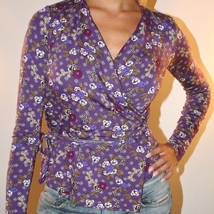 FRANCESCA FERRANTE ITALY WRAP JERSEY PURPLE TOP